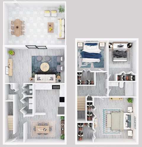 3-bedroom townhouse floor plan.
